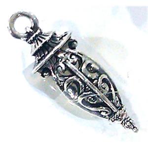 Hollow Tibetan Silver pendant, lead free and nickel free, 10x34mm