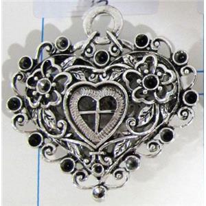 Hollow Tibetan Silver pendant, lead free and nickel free, 40x35mm