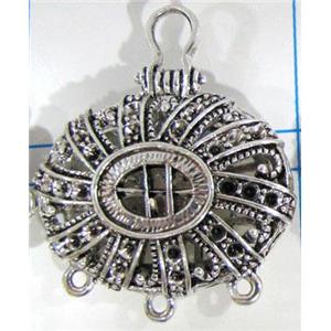 Hollow Tibetan Silver pendant, lead free and nickel free, 33x28mm