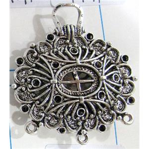 Hollow Tibetan Silver pendant, lead free and nickel free, 41x37mm