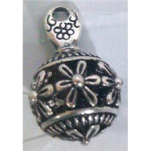 Tibetan Silver hollow Pendant, lead free and nickel free, approx 9mm ball