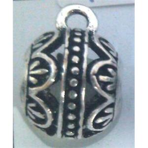 hollow, round tibetan silver hanger bead, lead free and nickel free, approx 11mm ball, 5mm hole