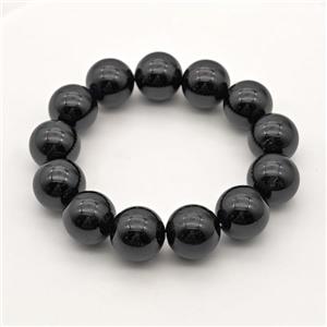 Natural Black Tourmaline Bracelet Smooth Round Stretchy, approx 16mm