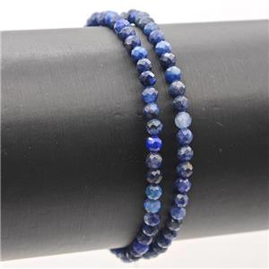 Natural Blue Lapis Lazuli Bracelet Faceted Round Stretchy, approx 3-3.5mm