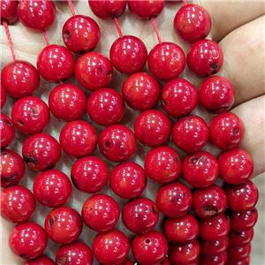 Natural Red Coral Beads Smooth Round Dye C-Grade, approx 10mm