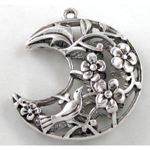 Tibetan Silver moon pendants, Zn Alloy, 35mm dia