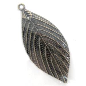 Tibetan Silver leaf pendants, Lead and nickel Free, bronze, 22x50mm