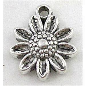 tibetan silver sunflower pendant, Non-Nickel, approx 13.5mm dia