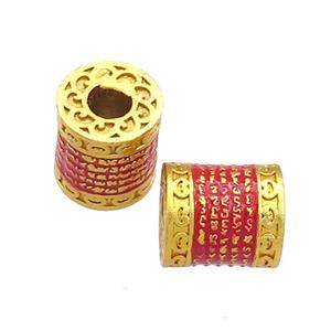Copper Tube Beads Red Cloisonne Buddhist Large Hole 18K Gold Plated, approx 10-11mm, 4mm hole