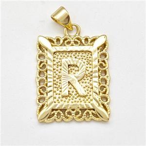 Copper Letter-R Pendant Frame Gold Plated, approx 18-21mm