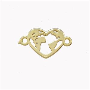 Copper Heart Connector Globe Maps Gold Plated, approx 10-13mm