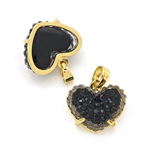 Black Resin Heart Pendant Gold Plated, approx 12-16mm