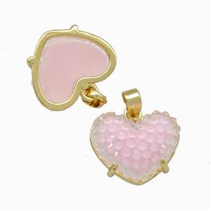 Pink Resin Heart Pendant Gold Plated, approx 12-16mm