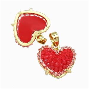 Red Resin Heart Pendant Gold Plated, approx 12-16mm