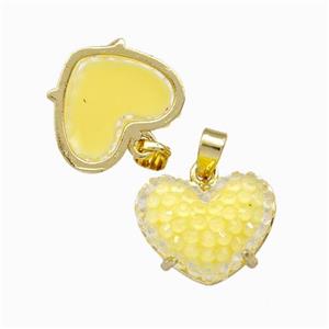 Yellow Resin Heart Pendant Gold Plated, approx 12-16mm