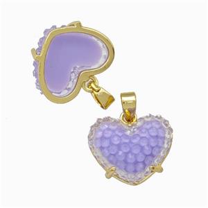 Lavender Resin Heart Pendant Gold Plated, approx 12-16mm
