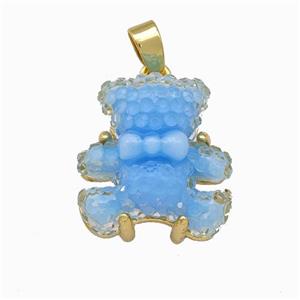 Blue Resin Bear Pendant Gold Plated, approx 15mm