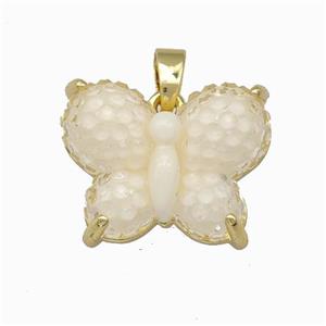 White Resin Butterfly Pendant Gold Plated, approx 13-17mm