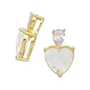 Clear Chinese Crystal Glass Heart Pendant Gold Plated, approx 5-7mm, 12mm