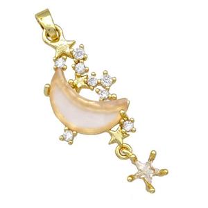 Copper Pendant Pave Zirconia Crystal Glass Moon Gold Plated, approx 6mm, 13-20mm