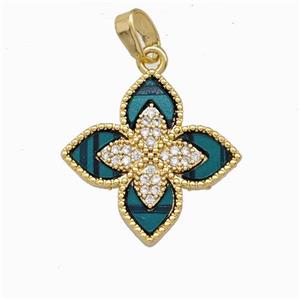 Copper Clover Pendant Pave Zirconia Gold Plated, approx 18mm