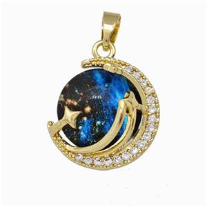Copper Moon Pendant Pave Zirconia Gold Plated, approx 16mm