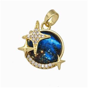 Copper Planet Moon Pendant Pave Zirconia Star Gold Plated, approx 12mm
