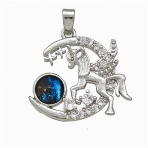 Copper Pegasus Charms Pendnat Pave Zirconia Platinum Plated, approx 16-20mm