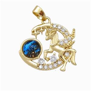 Copper Pegasus Charms Pendnat Pave Zirconia Gold Plated, approx 16-20mm