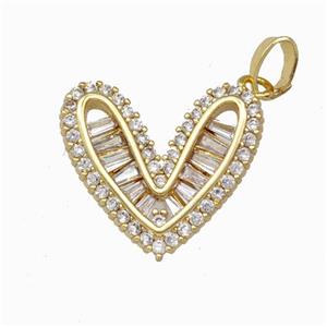 Copper Heart Pendant Pave Zirconia Gold Plated, approx 16-18mm