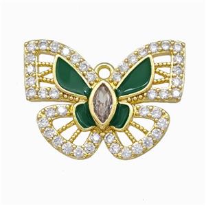 Copper Butterfly Pendant Pave Zircoina Green Enamel Gold Plated, approx 18-25mm