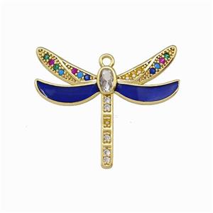 Copper Dragonfly Pendant Pave Zircoina Lapisblue Enamel Gold Plated, approx 26-30mm
