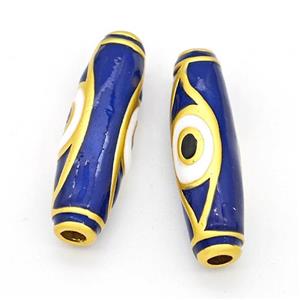 Copper Rice Beads Blue Painted Eye Large Hole Gold Plated, approx 10-34mm, 3mm hole