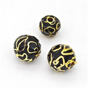 Copper Round Beads Black Enamel Gold Plated, approx 8mm