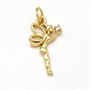 Copper Fairy Pendant Pave Zirconia Gold Plated, approx 10-17mm