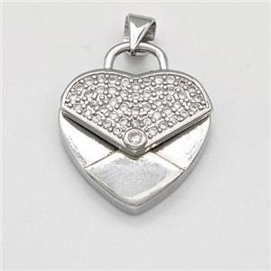 Copper Heart Pendant Micro Pave Zirconia Platinum Plated, approx 17.5mm