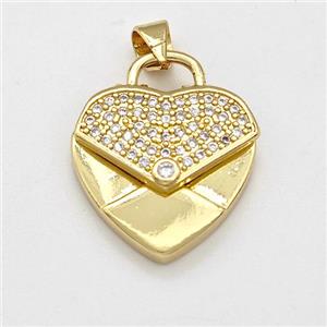 Copper Heart Pendant Micro Pave Zirconia Gold Plated, approx 17.5mm