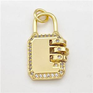 Copper Lock Pendant Pave Zirconia Gold Plated, approx 11-22mm