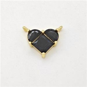 Copper Heart Pendant Pave Black Zirconia 2loops Gold Plated, approx 10mm