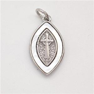 Cross Charms Copper Eye Pendant Pave Shell Platinum Plated, approx 10-16mm