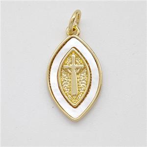 Cross Charms Copper Eye Pendant Pave Shell Gold Plated, approx 10-16mm