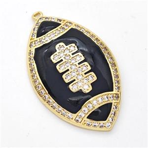 American Football Charms Copper Rugby Pendant Pave Zirconia Black Enamel Sport Gold Plated, approx 22-35mm