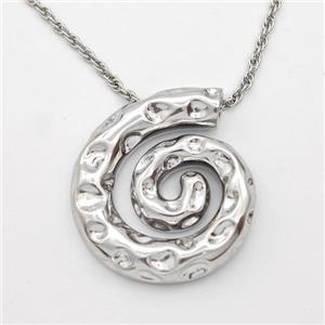 Copper Nautilus Necklace Spiral Shell Hammered Platinum Plated, approx 28-32mm, 2mm, 43-48cm length