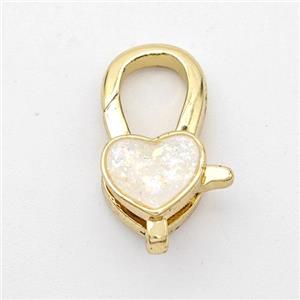 Copper Lobster Clasp Pave White Fire Opal Heart 18K Gold Plated, approx 8mm, 8-18mm