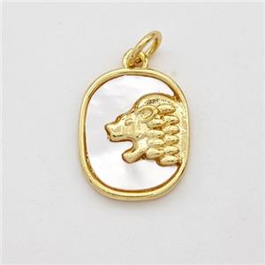 Copper Lion Pendant Pave Shell 18K Gold Plated, approx 12-15mm