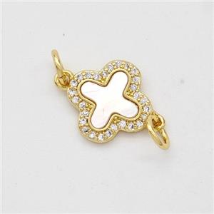 Copper Cross Connector Pave Shell Zirconia 18K Gold Plated, approx 12mm