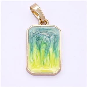 Copper Rectangle Pendant Yellowgreen Painted 18K Gold Plated, approx 11.5-17mm