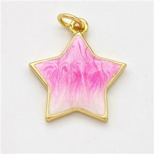 Copper Star Pendant Pink Painted 18K Gold Plated, approx 17mm