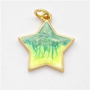 Copper Star Pendant Yellowgreen Painted 18K Gold Plated, approx 17mm