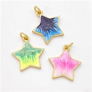 Copper Star Pendant Painted 18K Gold Plated Mixed, approx 17mm